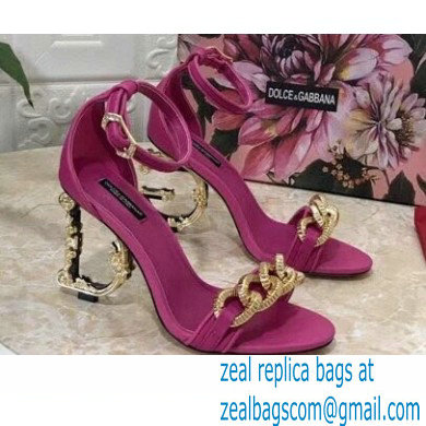 Dolce & Gabbana Heel 10.5cm Leather Chain Sandals Fuchsia with Baroque D & G Heel 2021